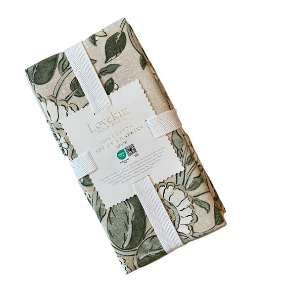 LOVEKIN Tavi Bloom Napkins 18x18 Green Spring Floral 100% Cotton NEW - Picture 2 of 15